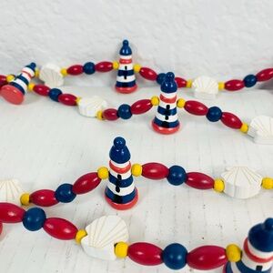 Garland 4 NAUTICAL OCEAN Wooden Bead LIGHTHOUSES & SEASHELLS 96" Long Each Beach